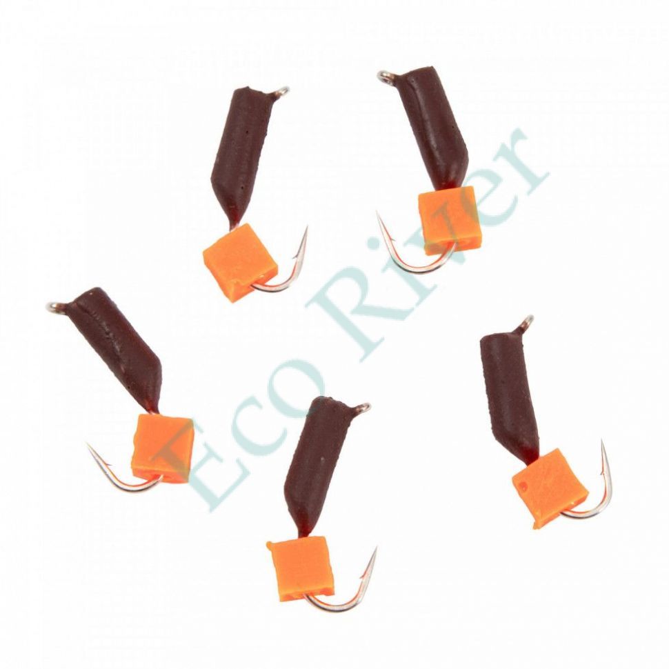 Мормышка безнасад. Яман Гвоздекубик матовый шоколад, d-2,5 мм, вес 0,6 г,ядр.кубик красный(уп.5шт)