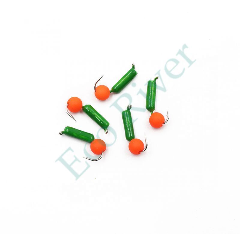 Мормышка безнасадочная Яман Гвоздешарик зеленый, d-2 мм, вес 0,45 г, шарик оранжевый неон (уп. 5 ш