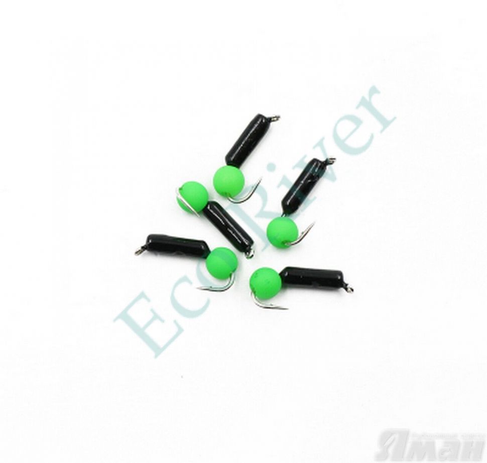 Мормышка безнасадочная Яман Гвоздешарик черный, d-2 мм, вес 0,45 г, шарик зеленый неон (уп. 5 шт.