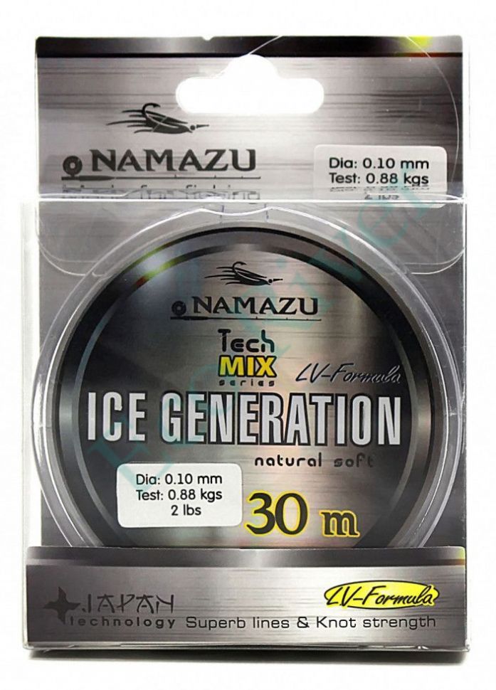 Леска Namazu Ice Generation, L-30 м, d-0,18 мм, test-2,59 кг, прозрачная/10/400/