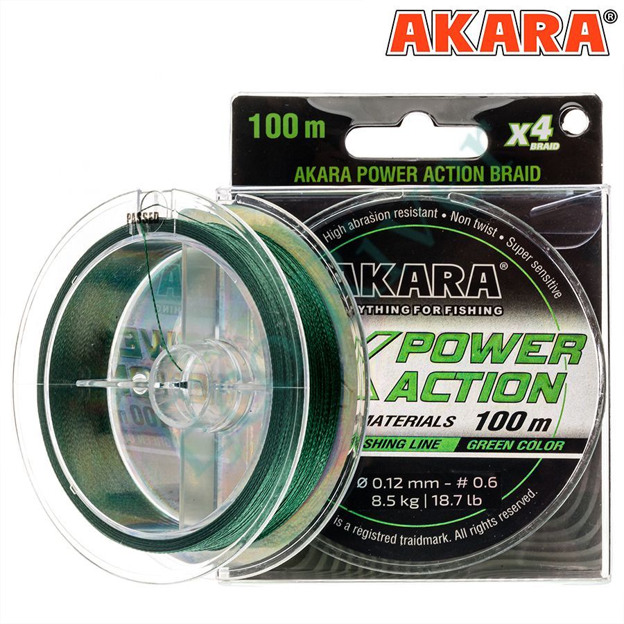 Плетеный шнур Akara Power Action X4 green 0.18 100м