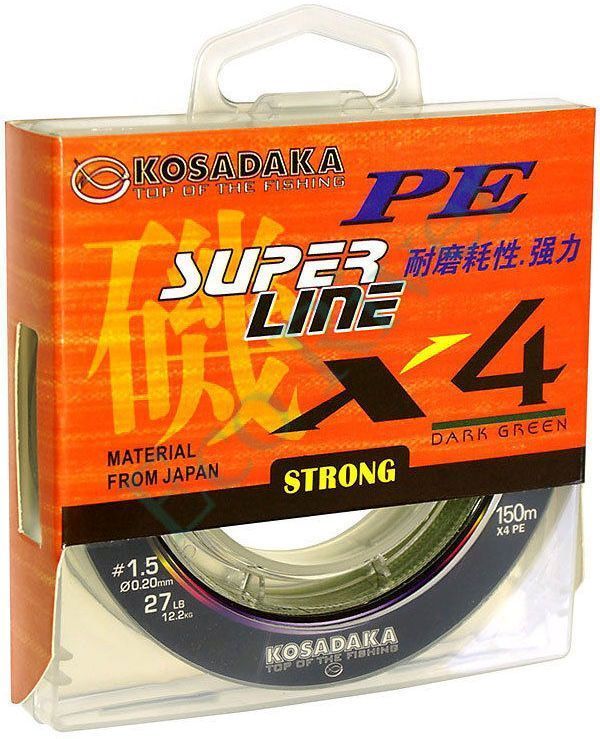 Плетеный шнур Kosadaka Super PE X4 light green 0.10 150м