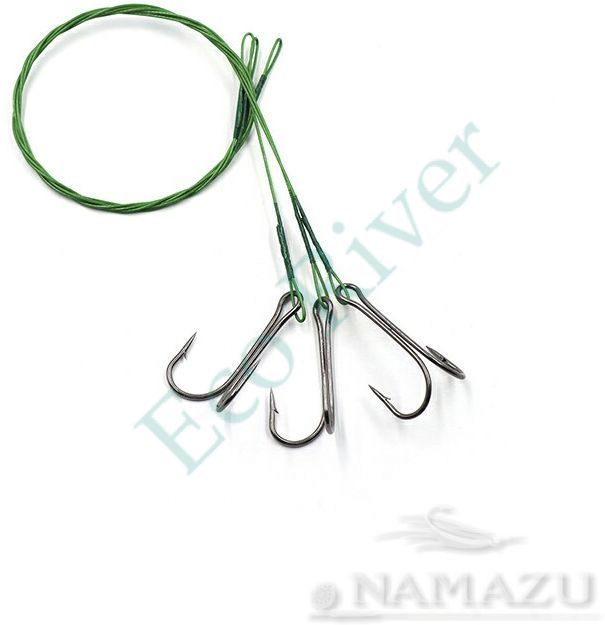 Поводок стальной Namazu Leader 1х7 Nylon Coated Green, d-0,48 мм, L-40 см, с двойным крючком 7826 Do