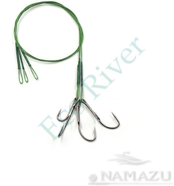 Поводок стальной Namazu Leader 1х7 Nylon Coated Green, d-0,42 мм, L-30 см, с живцовым крючком 4715 D